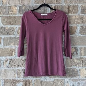 Peruvian Connection Mauve 100% Pima Cotton V Neck Top XS